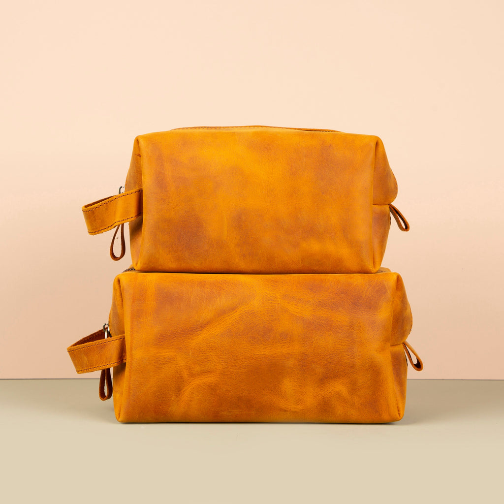 Handmade Leather Makeup Bag - Golden-Brown - Minneapolis