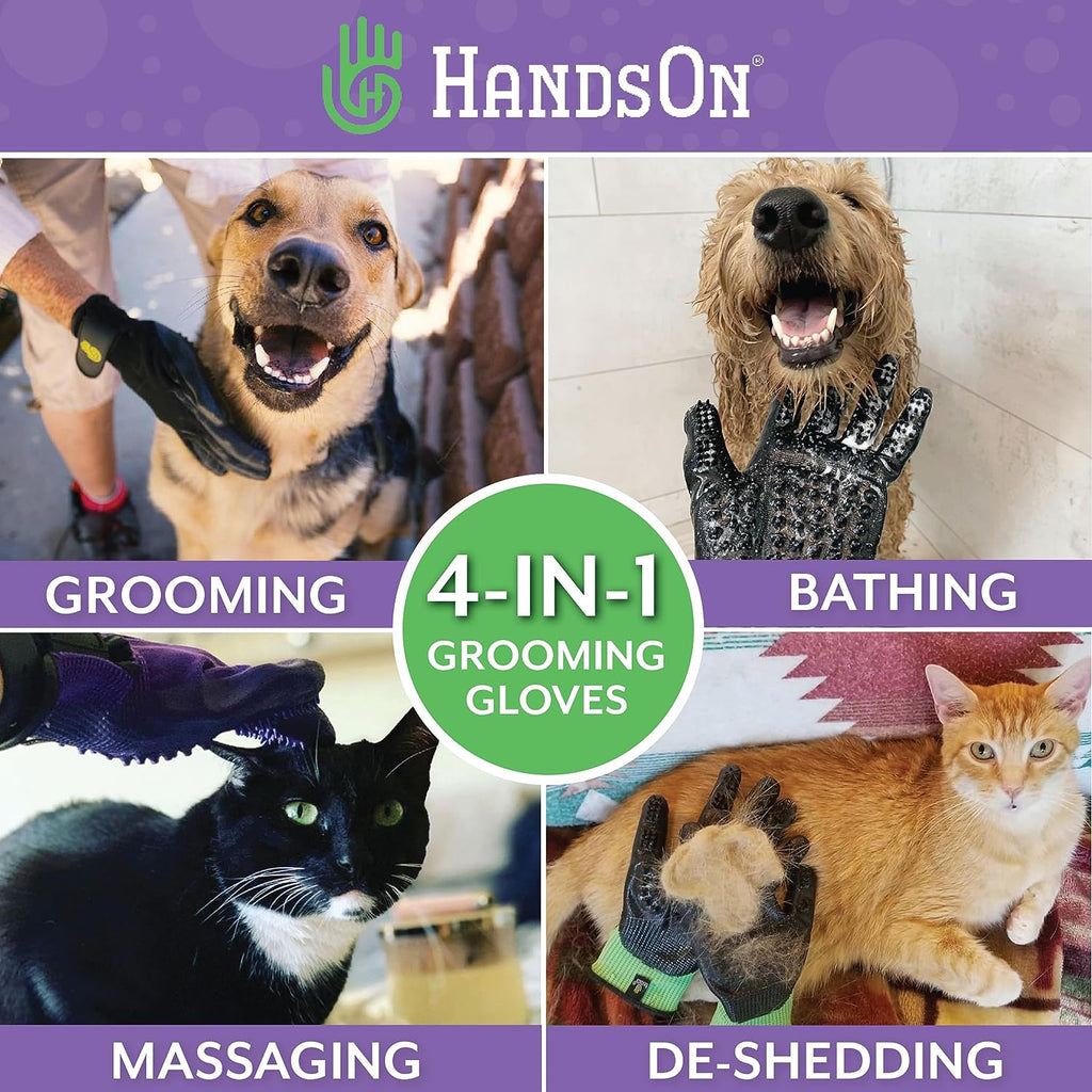 HandsOn Pet Grooming Gloves for Dogs Cats & Horses Black Assorted Sizes