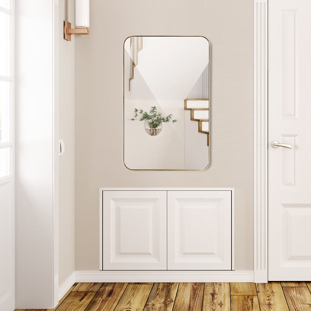 32 Inch x 20 Inch Metal Frame Wall-Mounted Rectangle Mirror