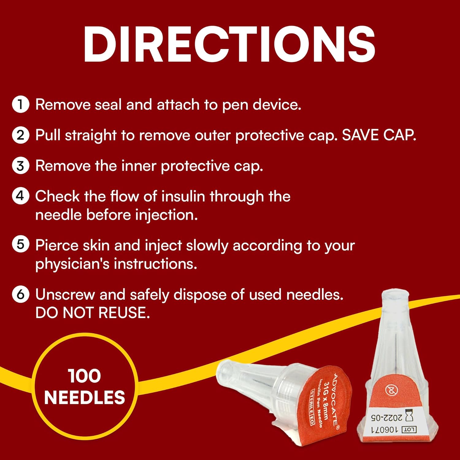 Advocate Insulin Pen Needles 8mm 31 Gauge Box of 100 Needles