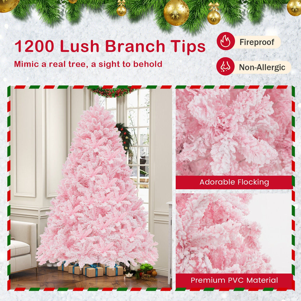 7 Feet Flocked Artificial Christmas Tree with 500 LED Lights and 1200 Branches