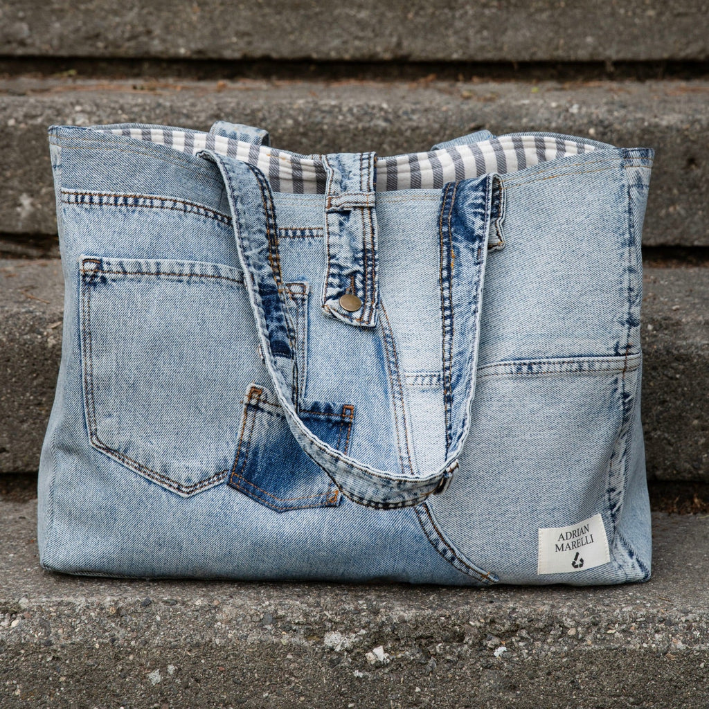 Brooklyn Heritage Tote / Recycled Denim Snow White