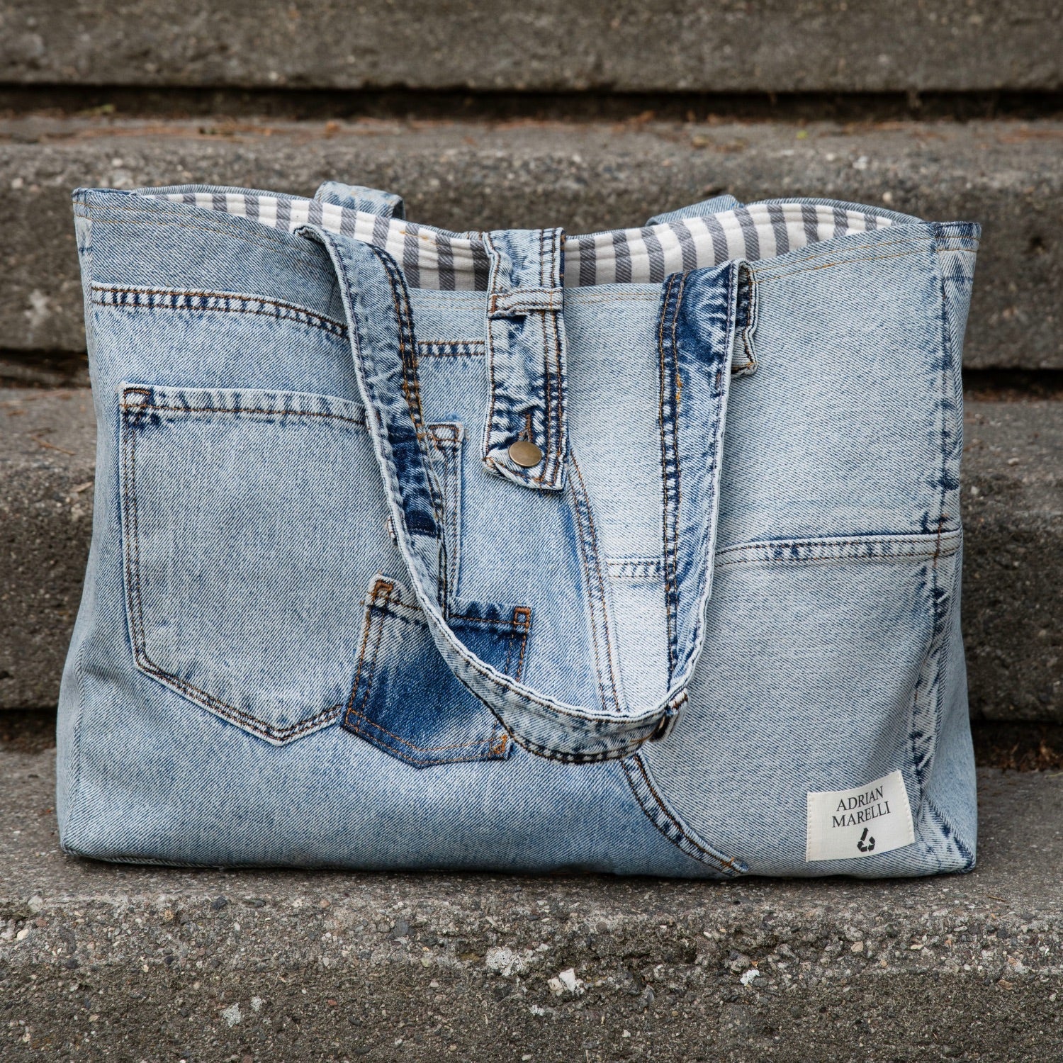 Brooklyn Heritage Tote / Recycled Denim Snow White