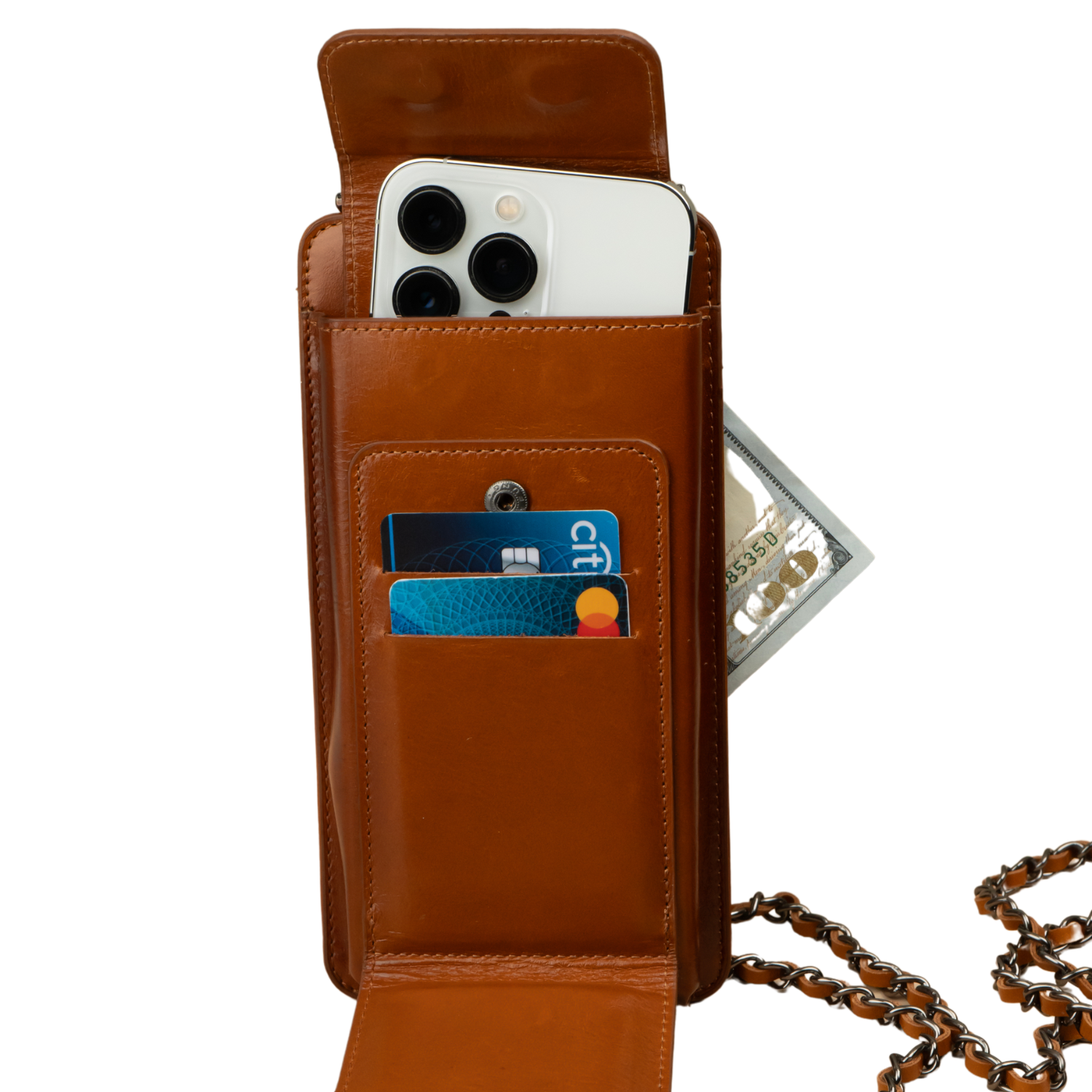 Leather Brown Crossbody Bag Phone Wallet - Columbus