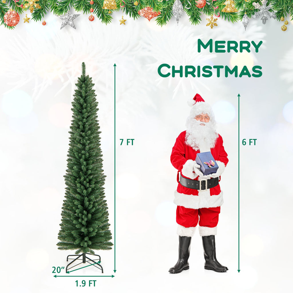 5/6/7/8 Feet Pencil Christmas Tree with 295/392/523/671 Memory Wire Branch Tips and Upgraded Metal Stand