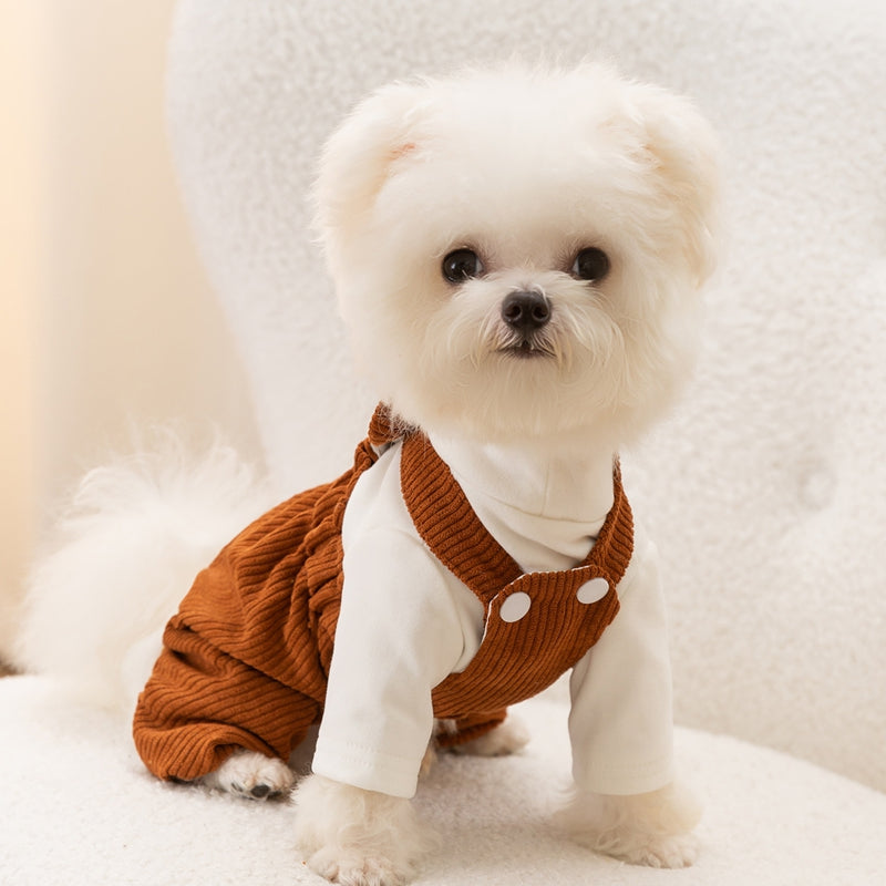 Autumn And Winter Puppy Four-legged Clothes, Cute Bear Corduroy Overalls, Bichon Frise Small Dog Warm Pet Clothes