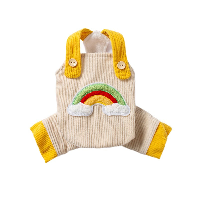 Dog Jumpsuit Pet Rainbow Corduroy Dog Pants Dog Overalls For Small Dogs Puppy Autumn-Winter Dog Pants