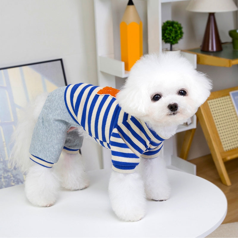 Autumn And Winter Puppy Clothing, Casual Striped Four-legged Thin Warm Hoodie, Small And Medium-sized Dog Bichon Frise Pet Clothing