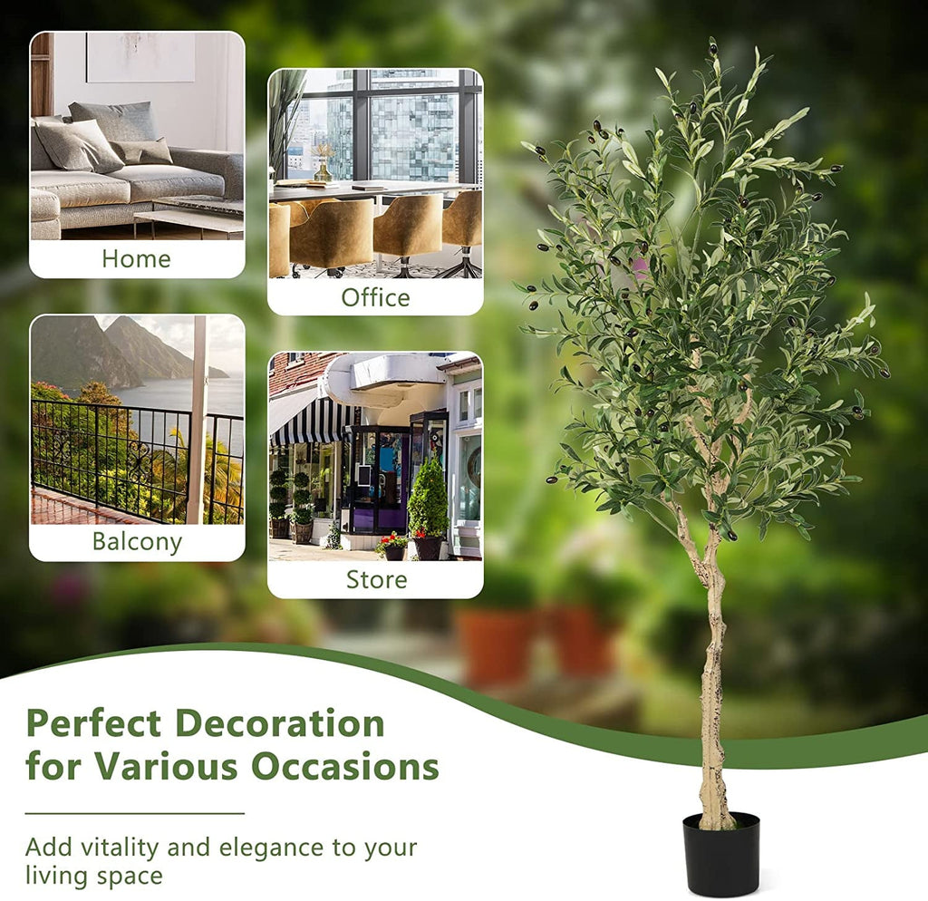 6 Feet Artificial Olive Tree in Cement Pot