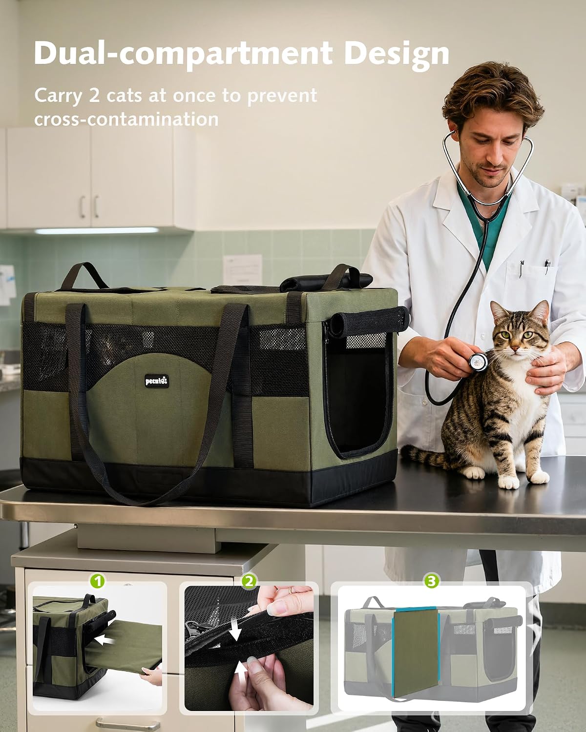 Large Double Cat Carrier with Removable Divider