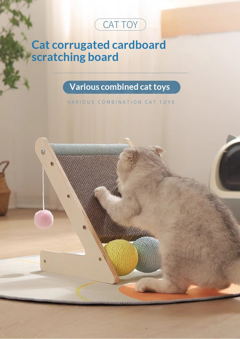 L-Shaped Wall-Mounted Corrugated Cat Scratcher With Sisal Ball