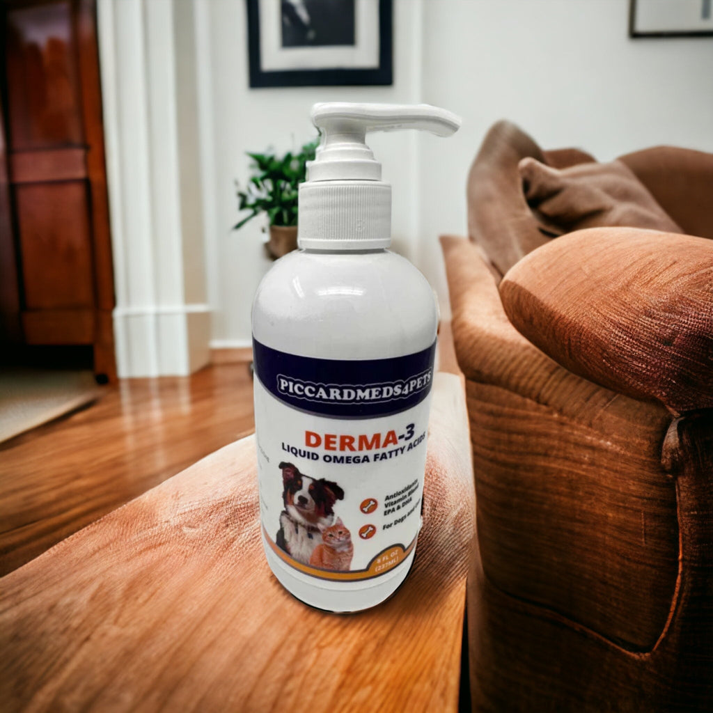 Piccardmeds4pets Derma-3 Omega-3 Liquid Supplement 8 oz Pump for Dogs & Cats + Free Bandana!