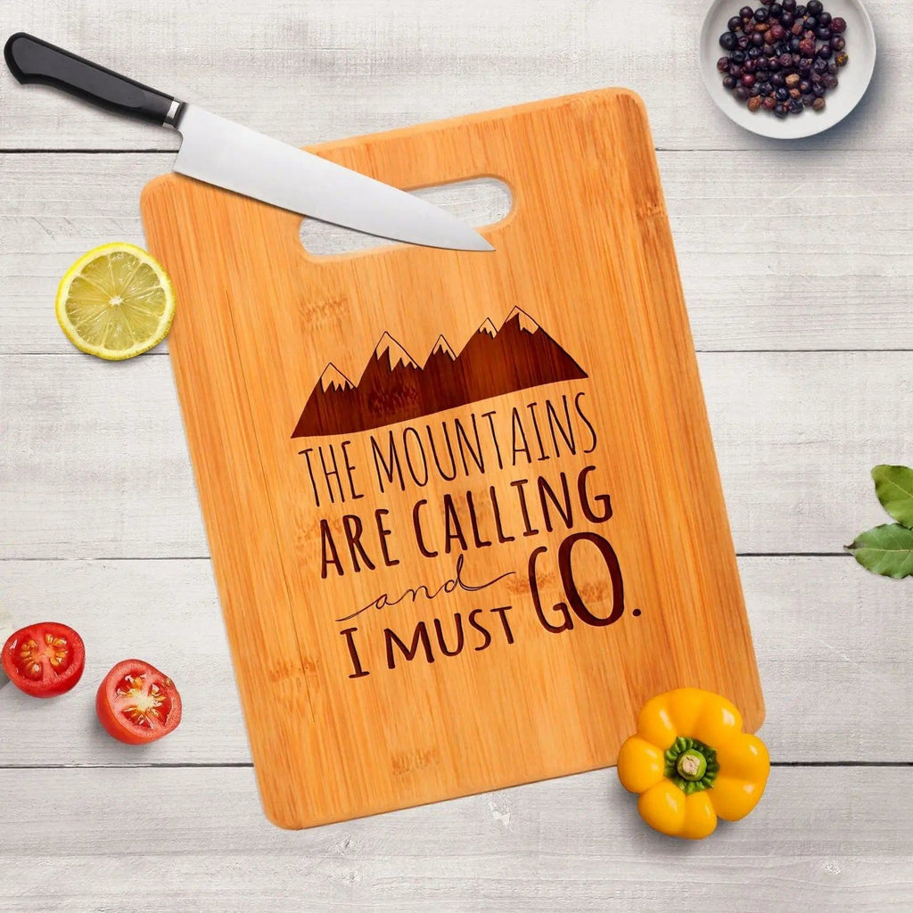 Mountain kitchen decor, Bamboo Cutting Board cabin decor, Mountain Art, Mountain Decor, wooden cutting board, rv camper decor, Travel Gift