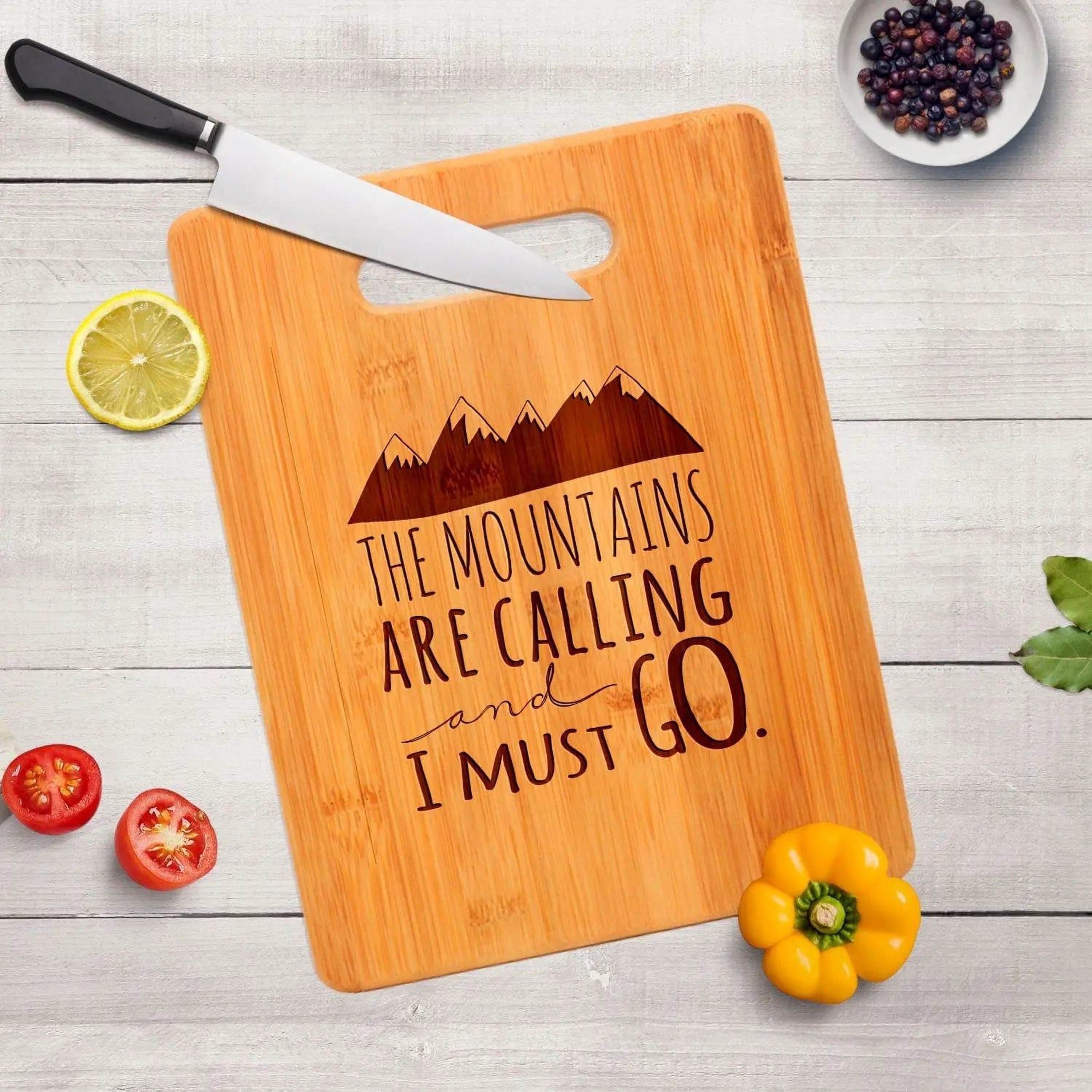 Mountain kitchen decor, Bamboo Cutting Board cabin decor, Mountain Art, Mountain Decor, wooden cutting board, rv camper decor, Travel Gift