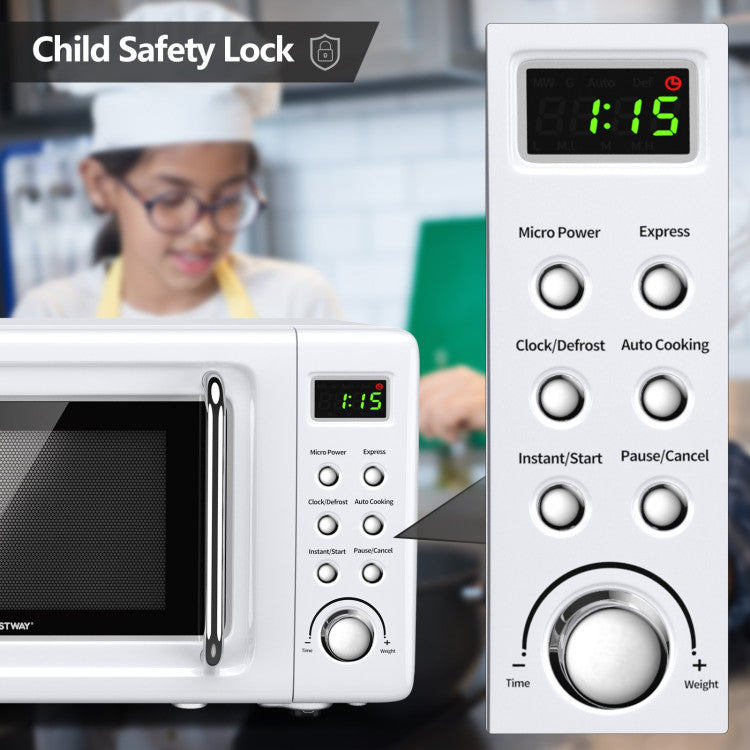 700W Retro Countertop Microwave Oven with 5 Micro Power and Auto Cooking Function