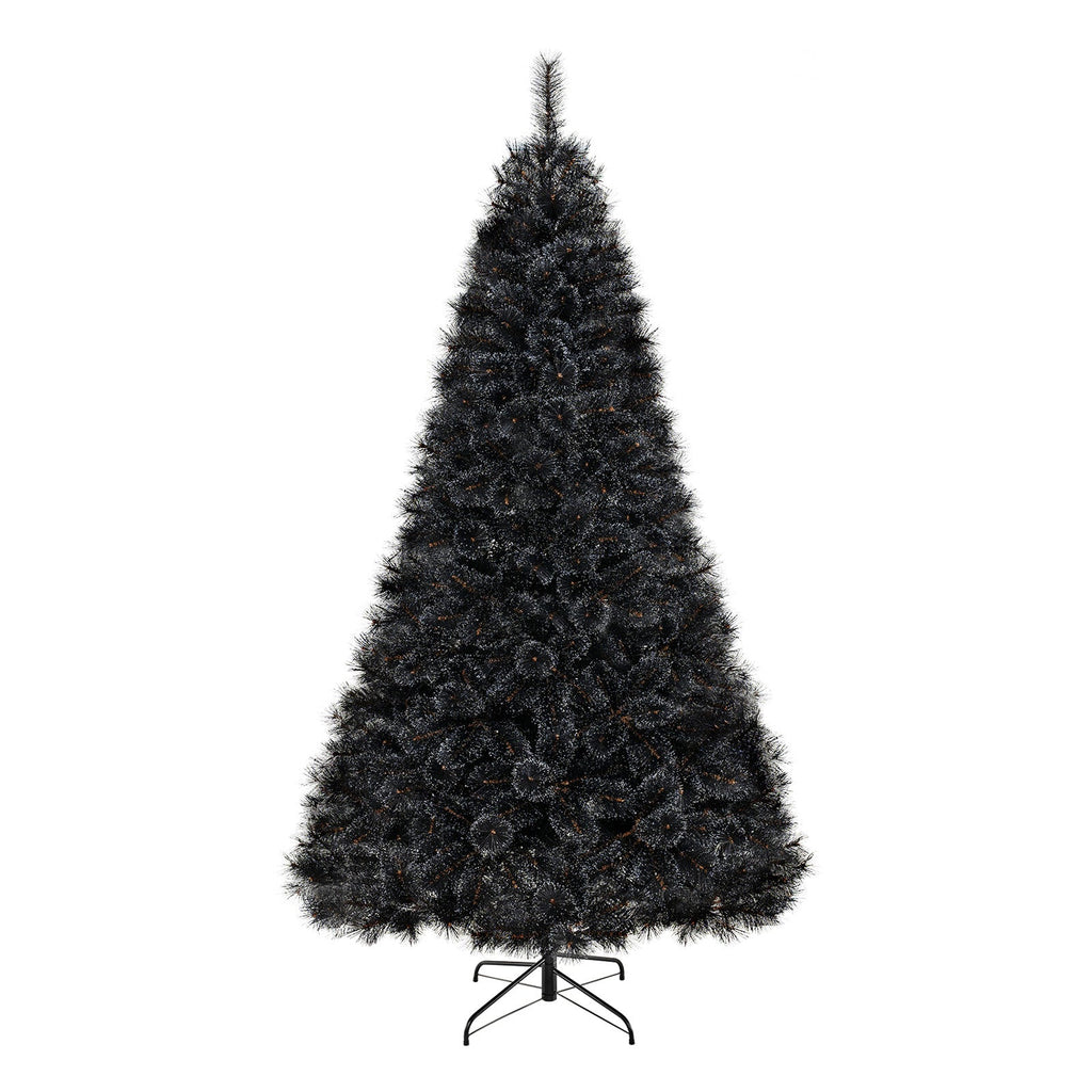 6/7/8 Feet Black Artificial Halloween Christmas Tree with PVC Branch Tips and 210/320/450 Cool White LED Lights