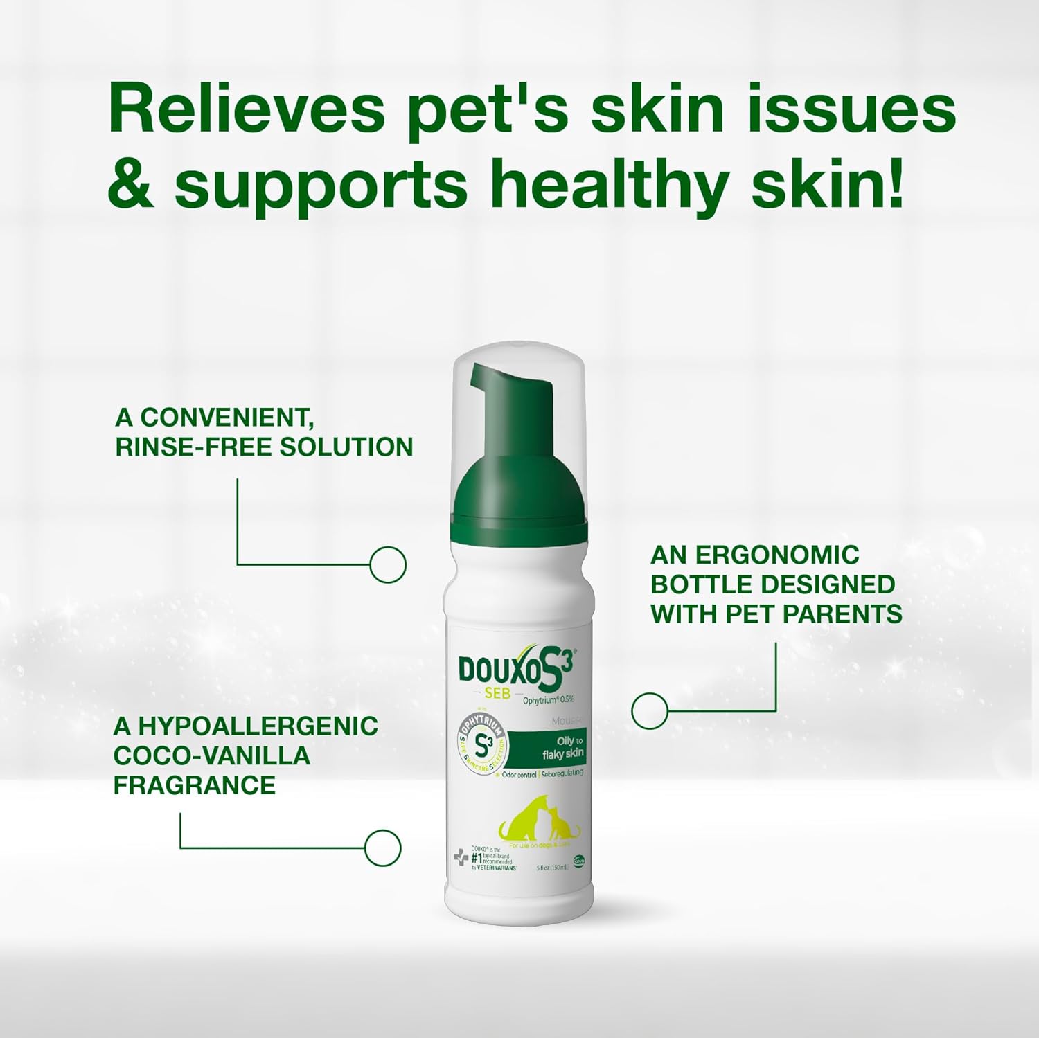 Douxo S3 SEB Mousse for Dogs & Cats Skin Coat Care 5.1 oz.