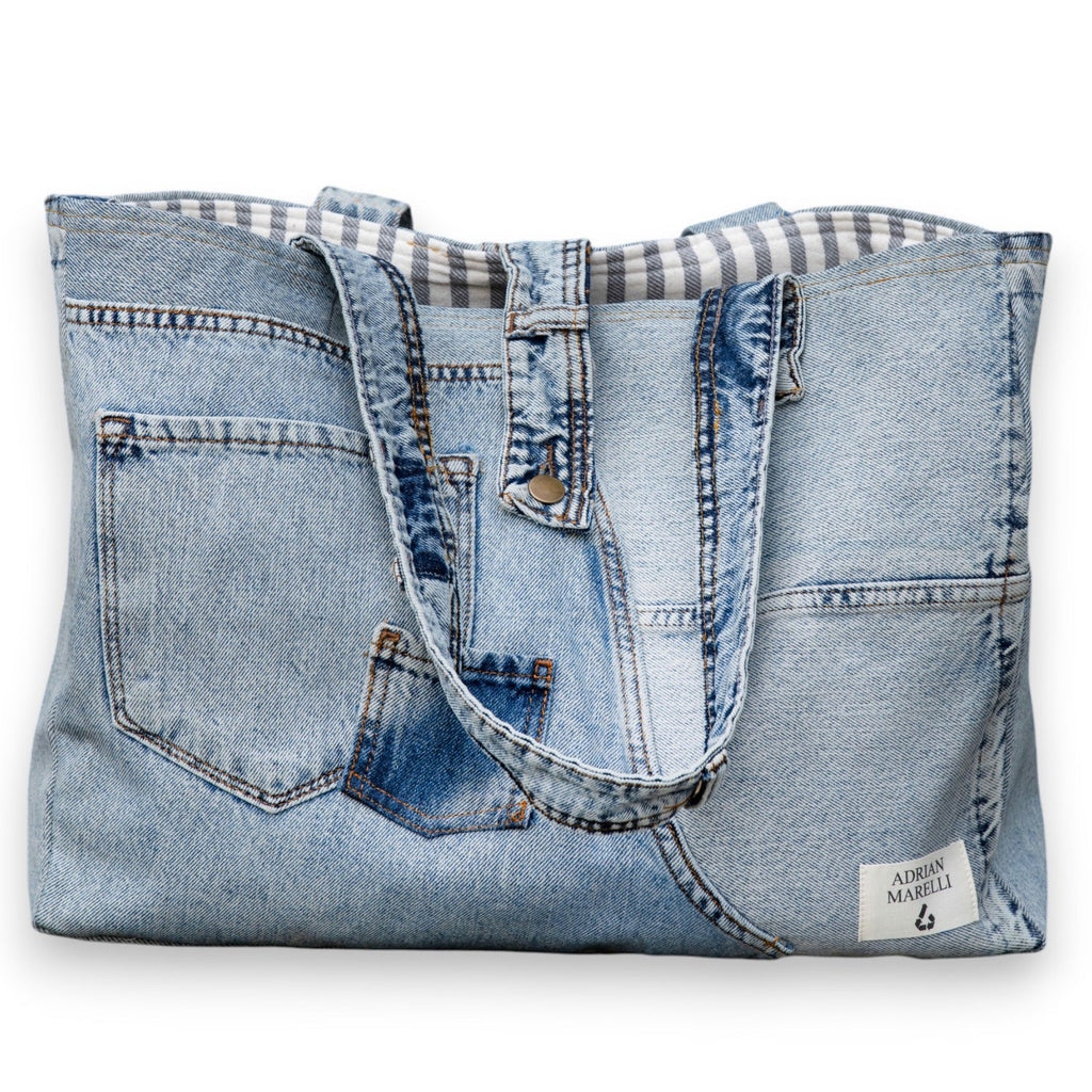 Brooklyn Heritage Tote / Recycled Denim Snow White