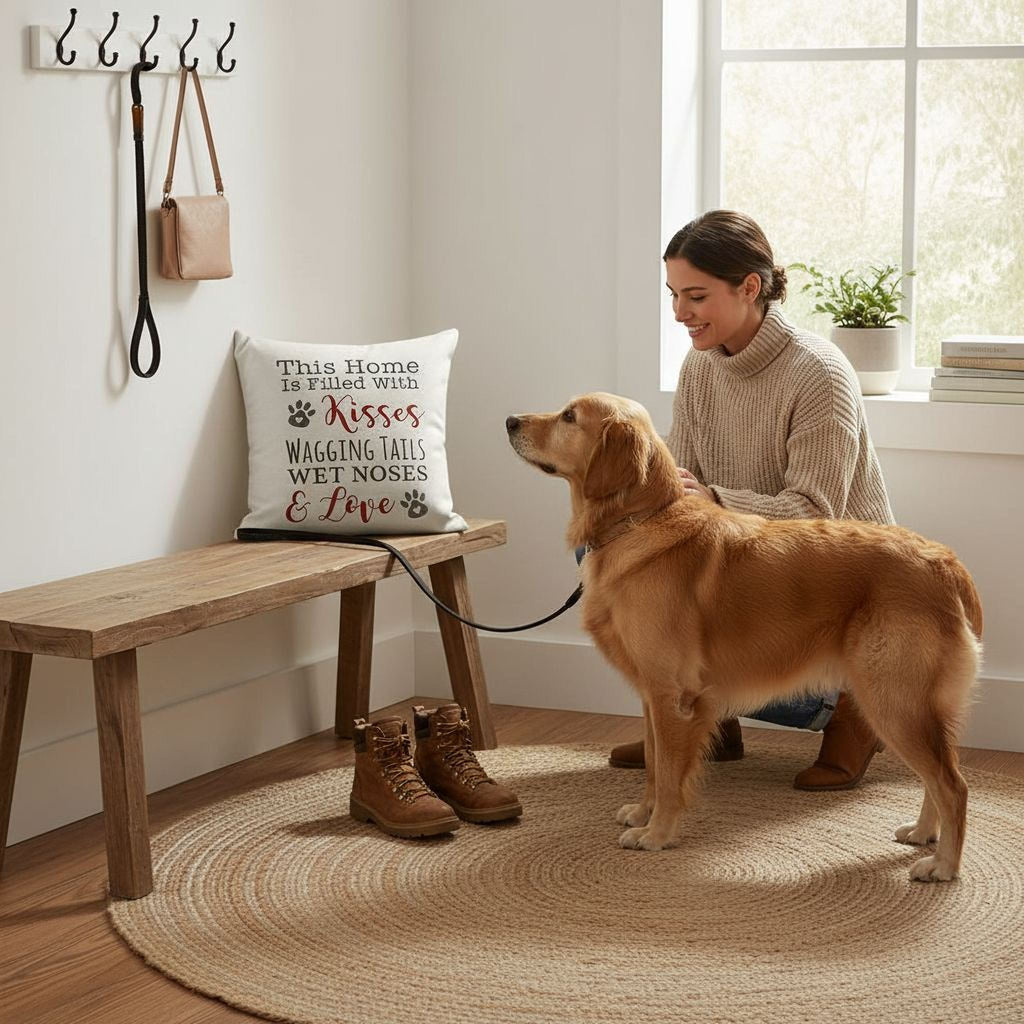 Dog House Decor | Dog Pillow Cover - Cozy Throw Pillow with Paw Print Design