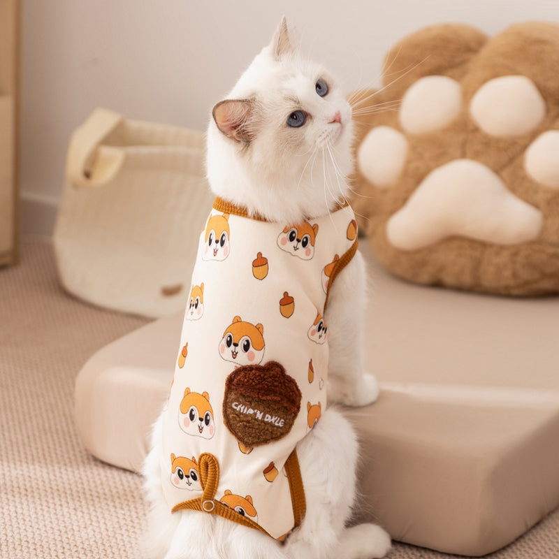 Cute All-Indian Squirrel Dog Sleeveless Clothes, Warm Winter Dog Jumpsuit, Teddy Soft-soled Shirt