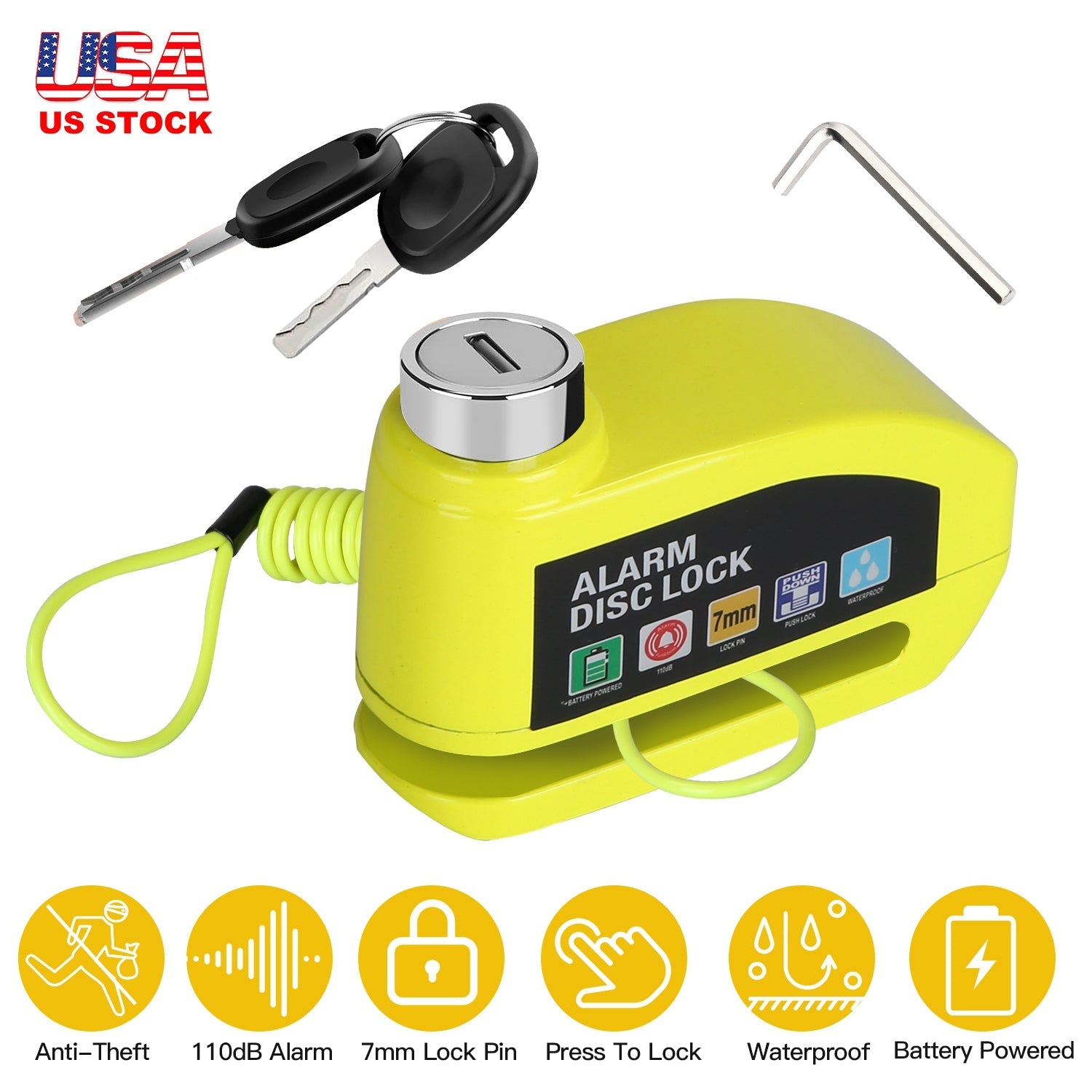 Motorcycle Disc Lock Alarm – Anti-Theft with 110dB Siren & Reminder Cable