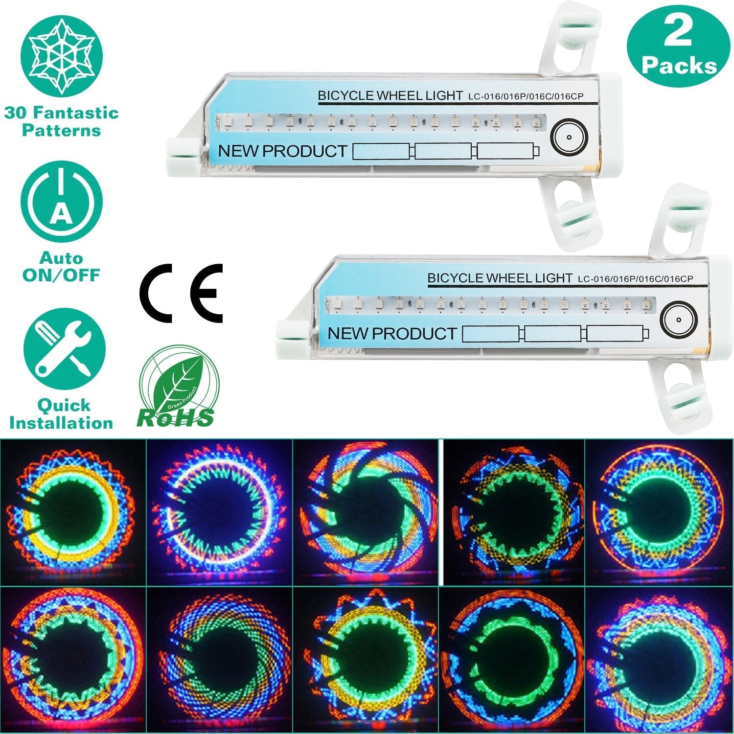 2Pcs 32LEDs Patterns Cycling Lights Rainbow Wheel Tire Flash Lamp Bicycle Colorful LED Wheel Spoke Signal Light w/ 30 Patterns