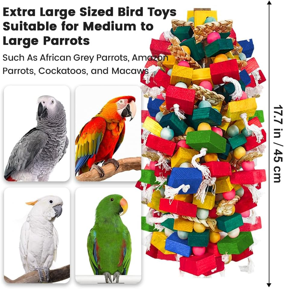 Large Bird Toy Bundle Parrot Chew Toys Natural Wood Cotton Macaw Cockatoo
