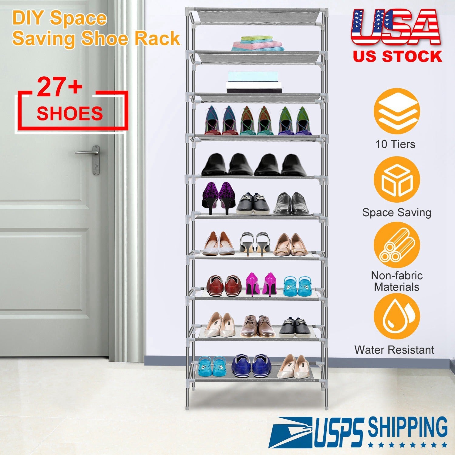 10-Tier Shoe Organizer Rack for Entryways & Closets