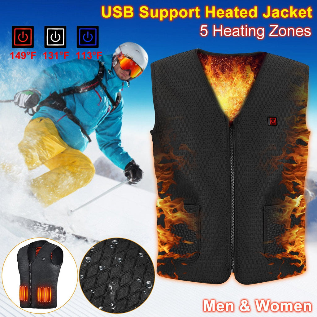 Heat Jacket Vest 3 Heating Gear Adjustable USB Heated Vest Warm Heat Coat Vest w/ 5 Heating Zones For Men Women Winter Outdoor Activity