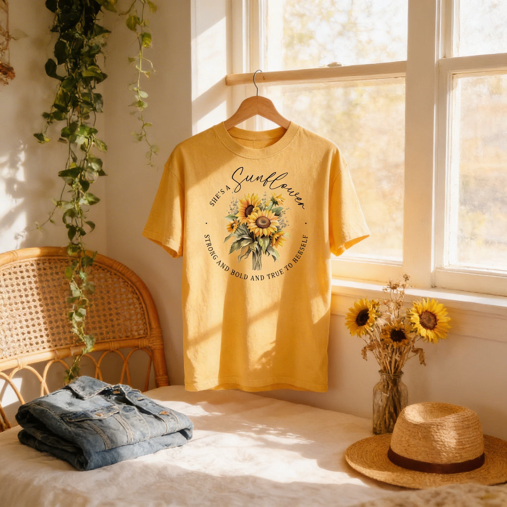 Sunflower Graphic Tee – Comfort Colors Shirt | Retro Boho Style, Soft Cotton