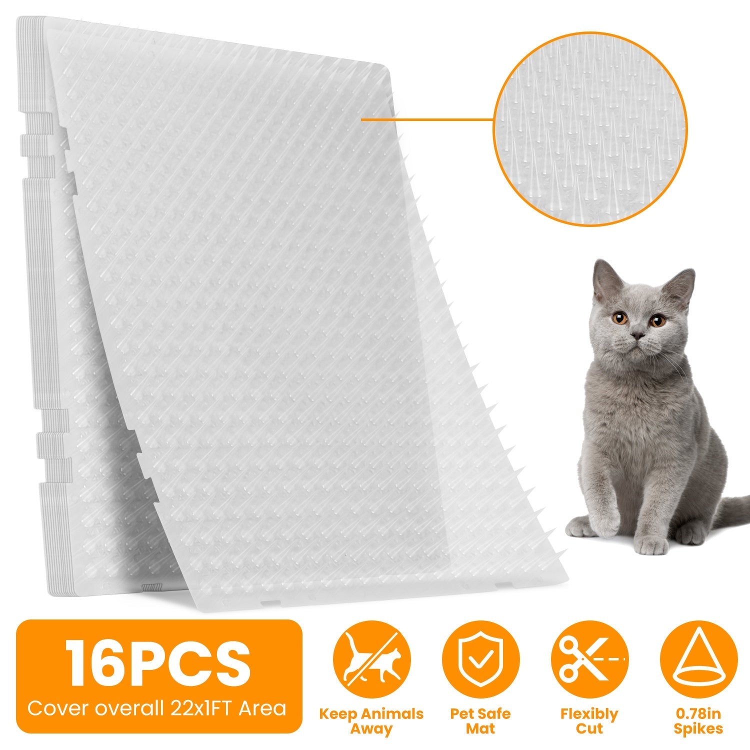 16PCS Cat Deterrent Mats with Spikes – Indoor & Outdoor Pet Repellent
