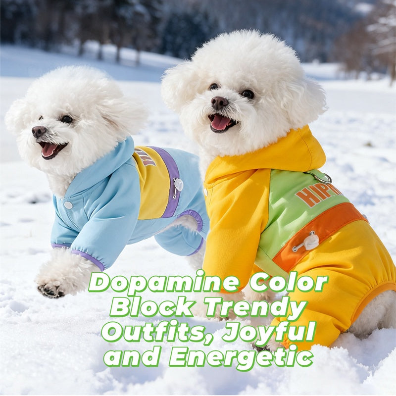 Winter Three-in-one Anti-collision Color Fleece Jacket For Small And Medium-sized Dogs, Bichon Frise Windproof High-end Four-legged Pet Clothing