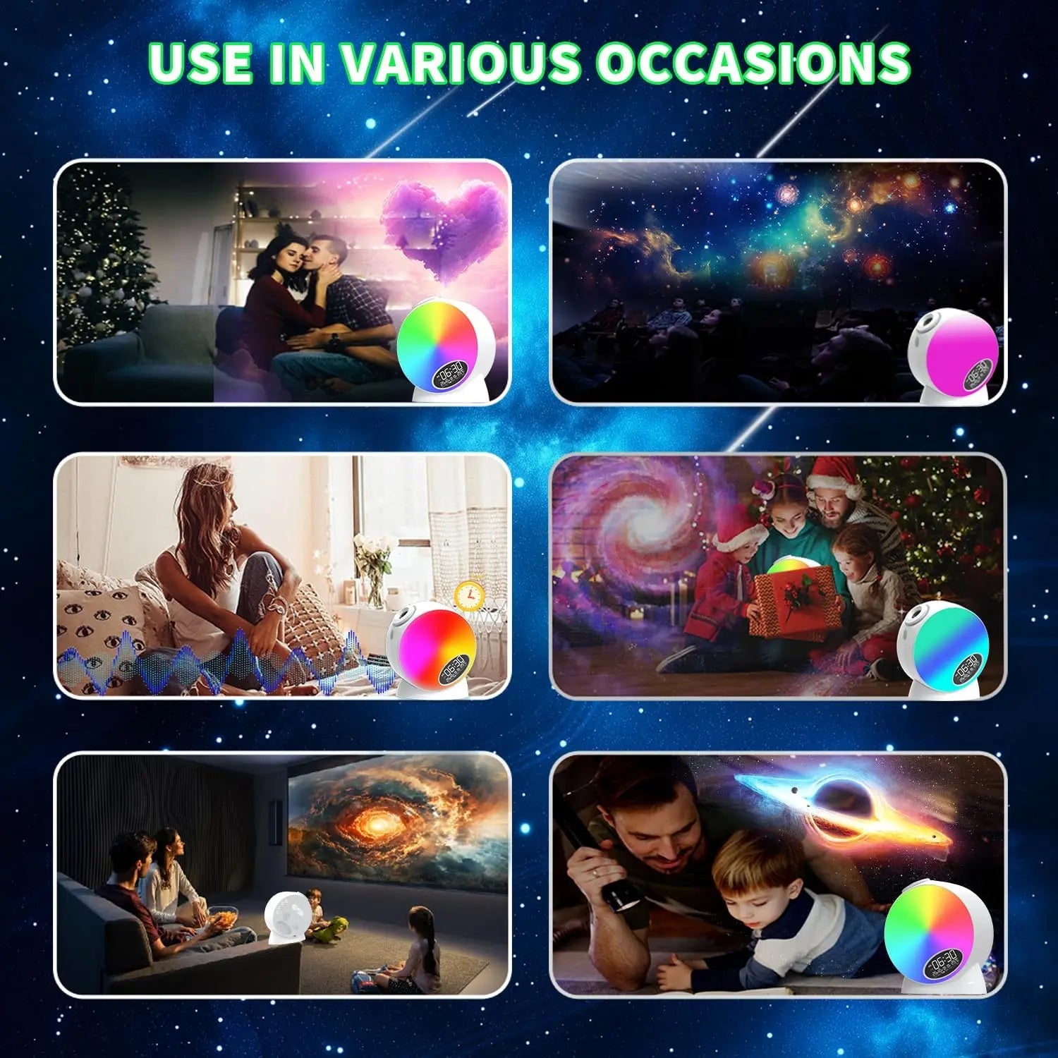 Planetarium Projector Night Light Star Projector with Clock Display Bluetooth Function and 15 Types of Sleep-Aiding White Noise