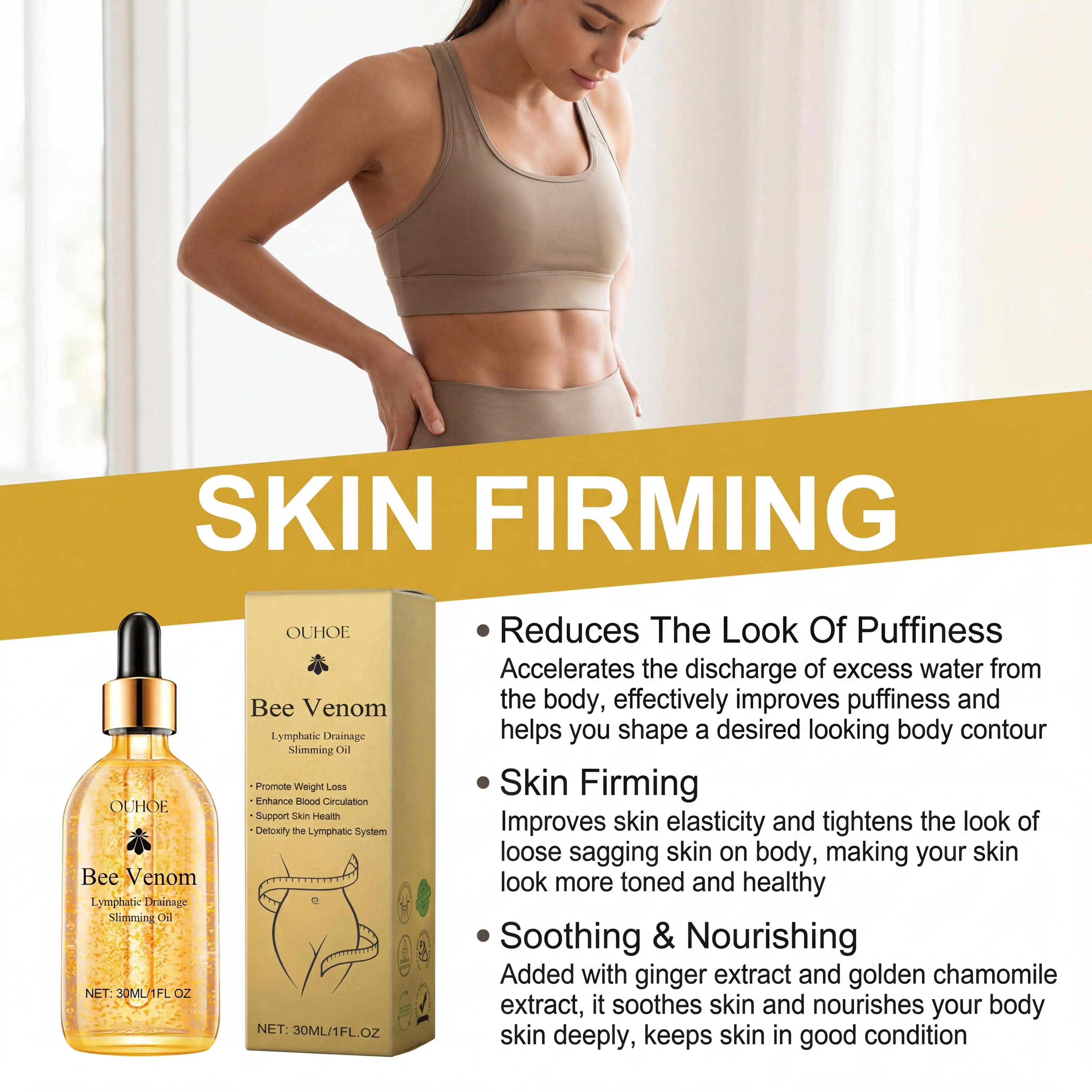 Bee Venom Slimming Oil Lymphatic Drainage Weight Loss Body Firming Tightening Hydrating Fat Burning Anti Cellulite Massage Oil