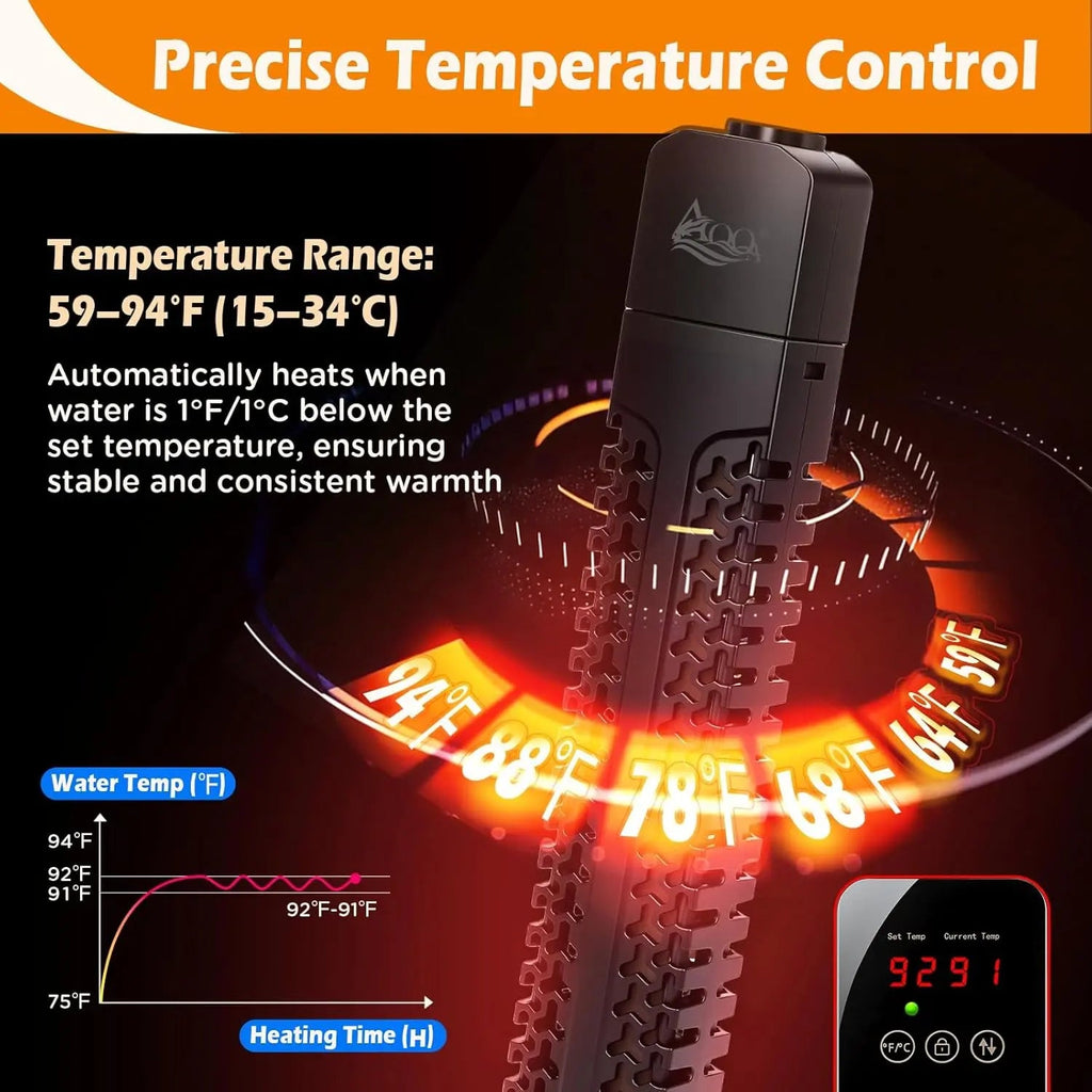 AQQA Aquarium Heater Quartz Submersible 500-1000W Overheat Protection Tank