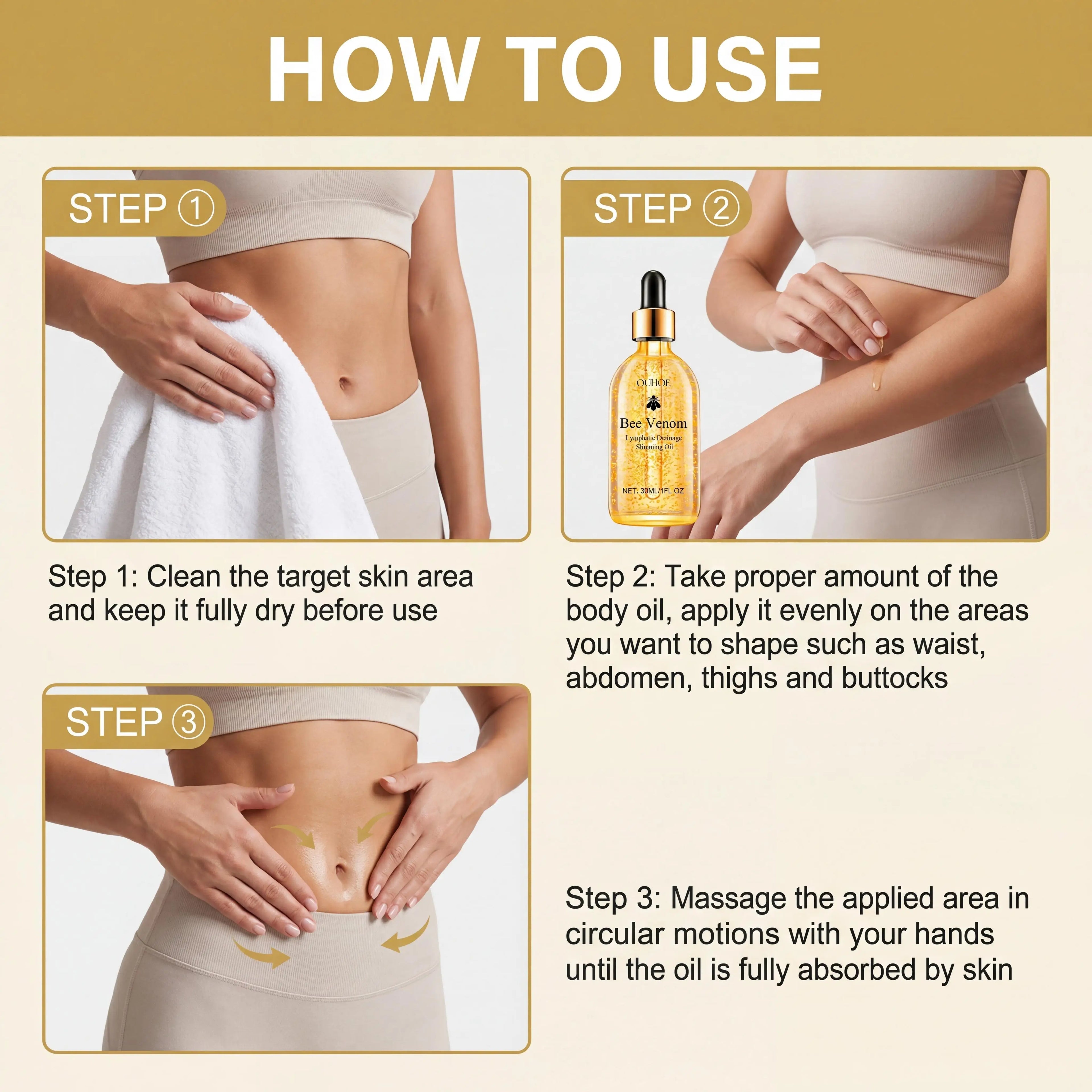Bee Venom Slimming Oil Lymphatic Drainage Weight Loss Body Firming Tightening Hydrating Fat Burning Anti Cellulite Massage Oil