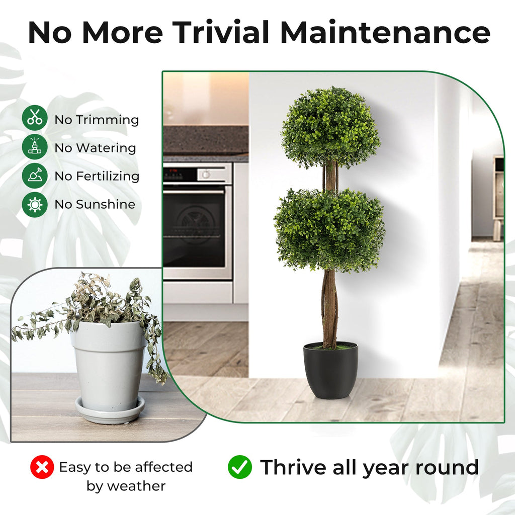 40 Inch Artificial Boxwood Topiary Ball Tree for Front Porch Patio Home-Green