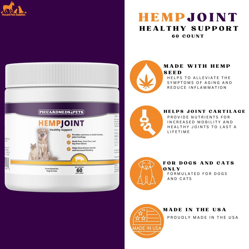 Piccardmeds4pets Hemp + MSM Joint Support Chews for Dogs and Cats 60CT + FREE Bandana!