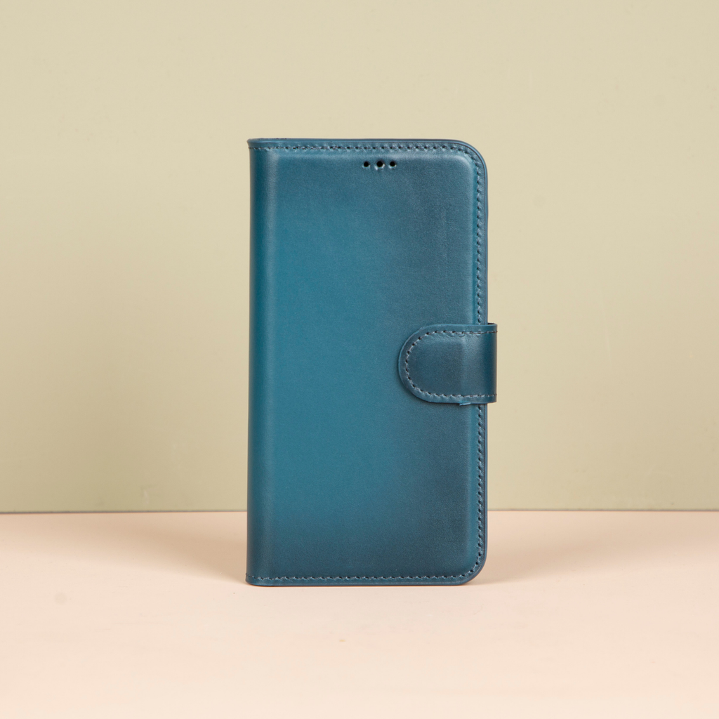 iPhone 16e Leather Wallet Case - Petrol Blue - Brooklyn