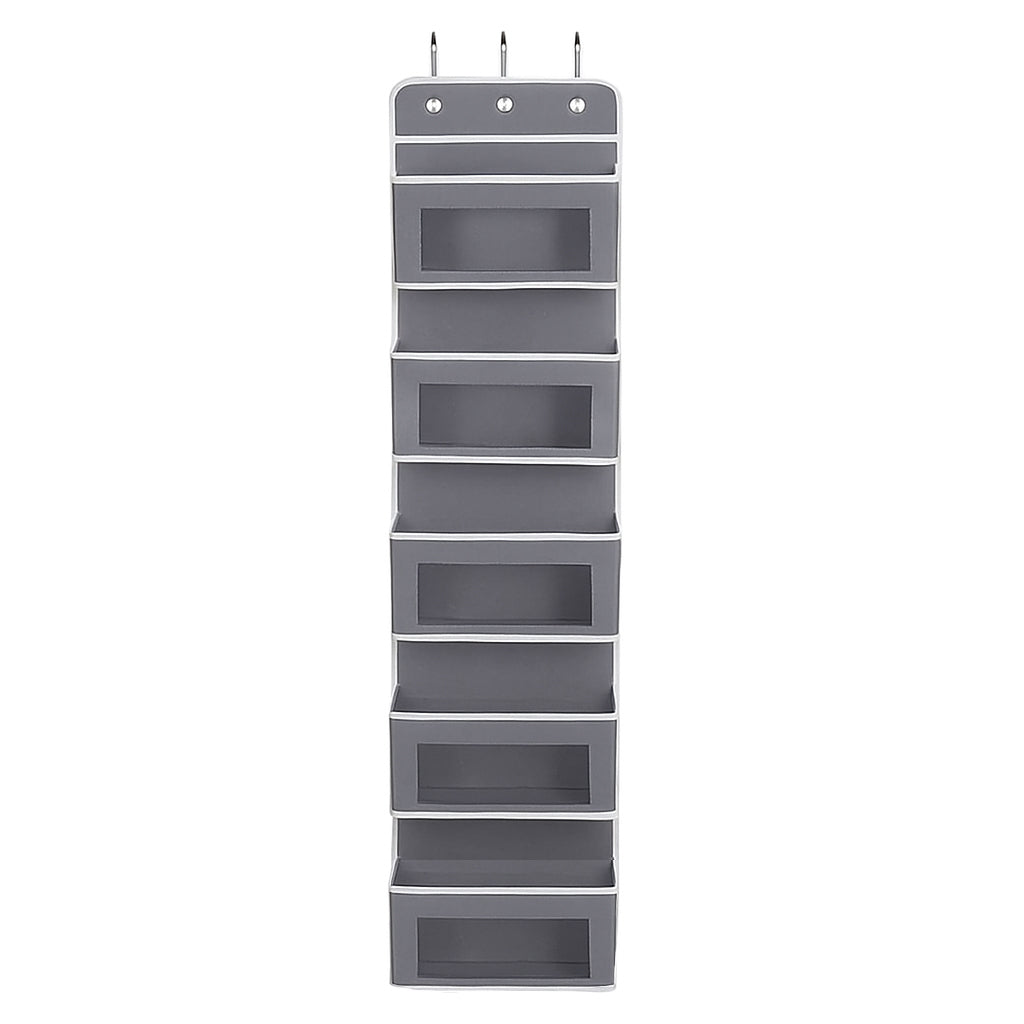 Over the Door Organizer with 5 Clear Window Pockets – Hanging Behind the Door Storage Rack for Closet, Bathroom, Bedroom, Pantry – Space-Saving Door Organizer Hanging System – Gray