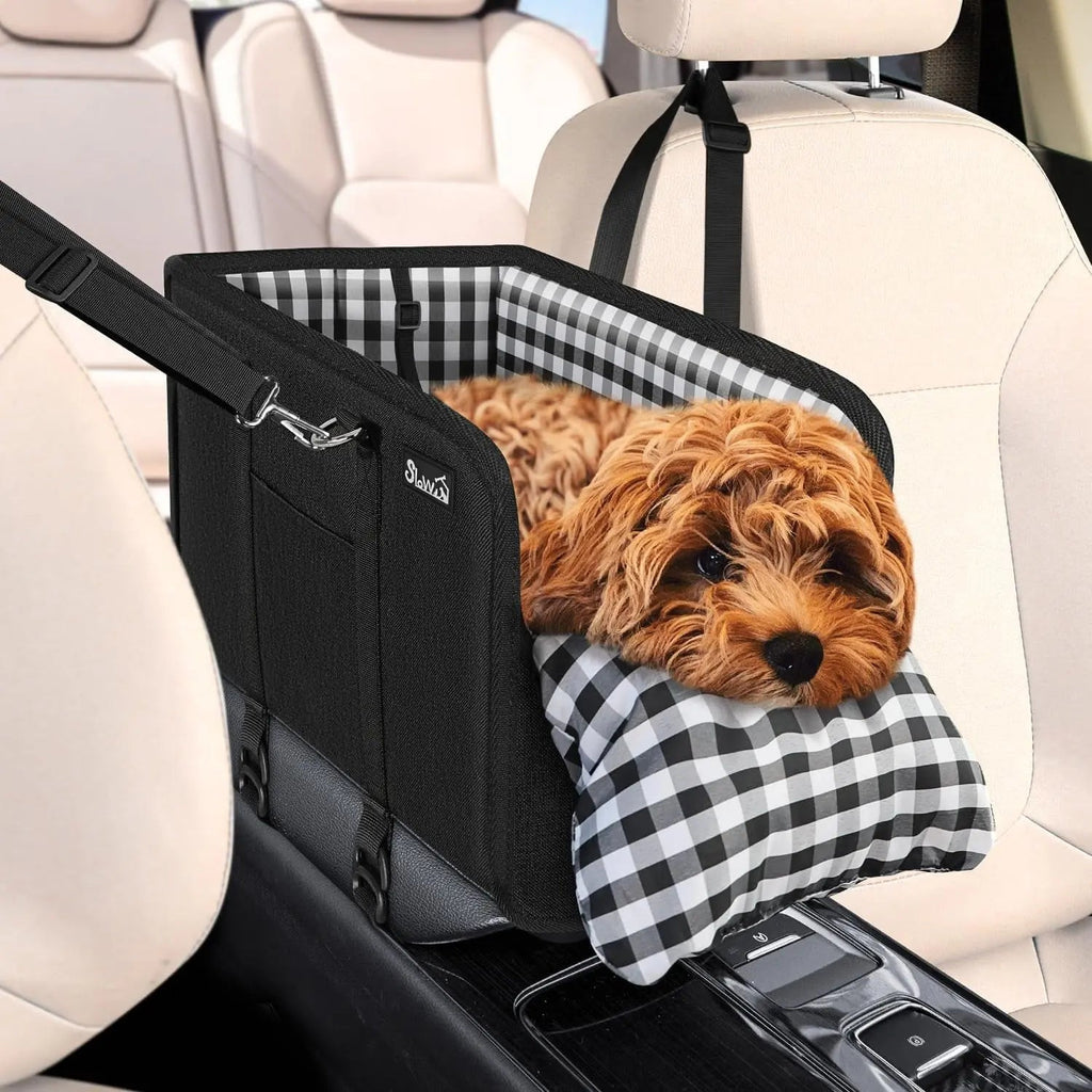 Console Dog Car Seat – Anti-Slip Booster with Safety Strap