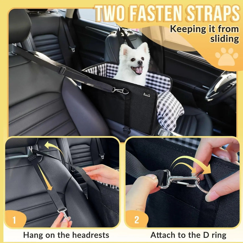 Console Dog Car Seat – Anti-Slip Booster with Safety Strap