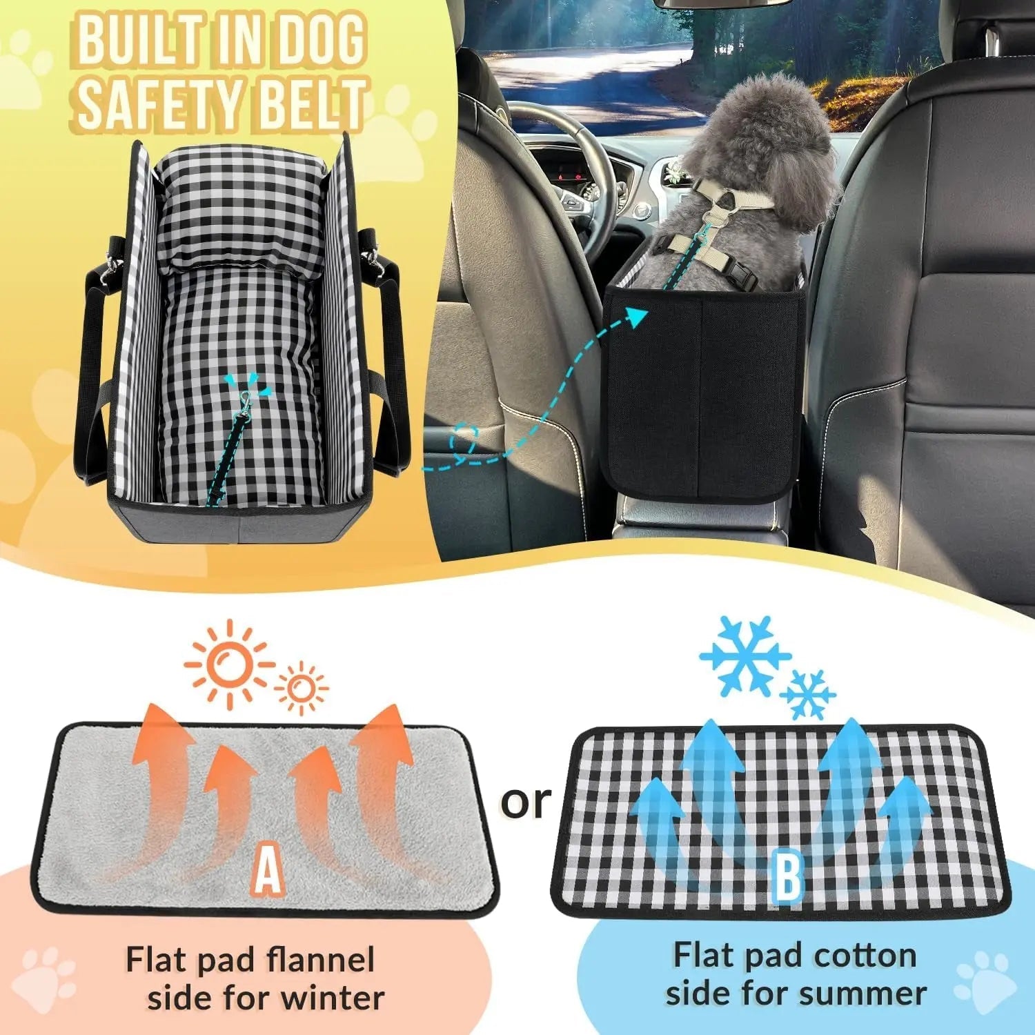Console Dog Car Seat – Anti-Slip Booster with Safety Strap