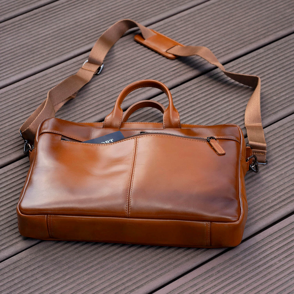 Classic Leather Laptop Bag - Camel Brown - Hollywood