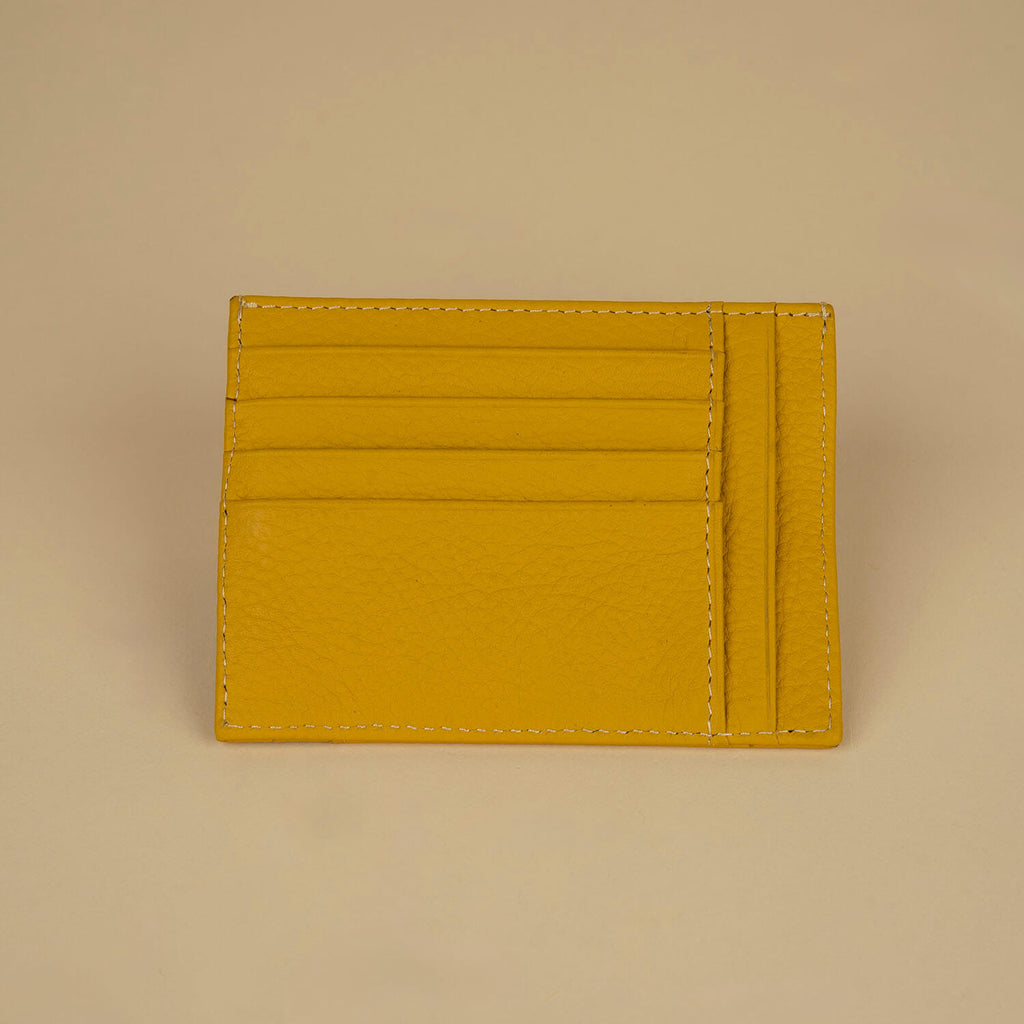 Vibrant Leather Card Holder with Zipper Pocket - Yellow - Concord