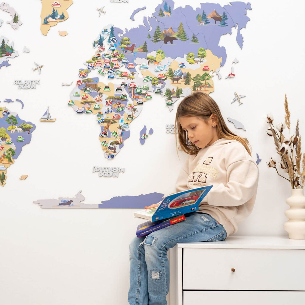 Animal World Map Indigo
