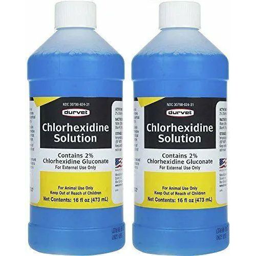 Cat Durvet Chlorhexidine 2% Solution Antiseptic & Antimicrobial Disinfectant 16 Oz. 2-pack