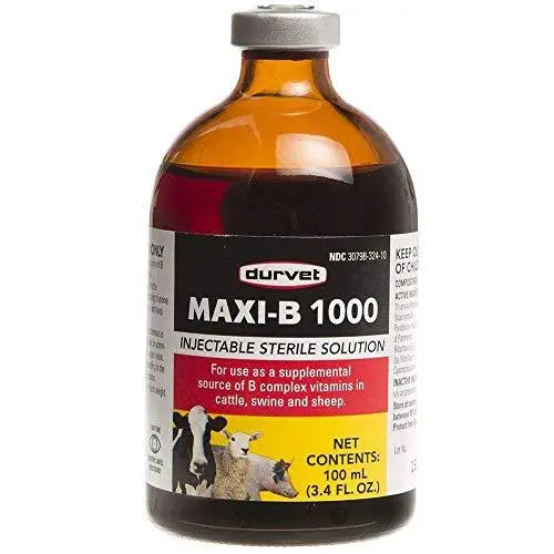 Durvet Maxi B 1000 Vitamin B12 Complex Cattle Swine Sheep Injectable Supplement