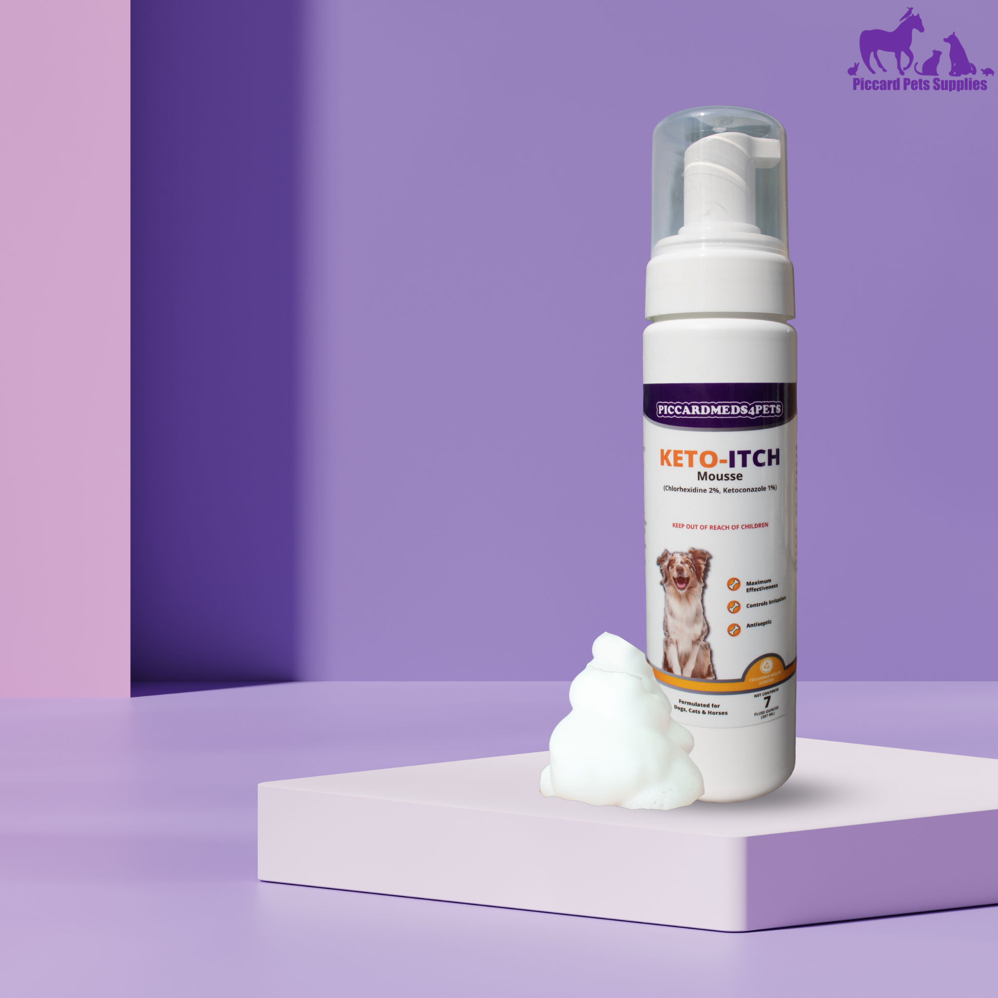 Piccardmeds4pets Keto-Itch Plus Antiseptic Mousse for Cats & Dogs 7 oz. + FREE Bandana!