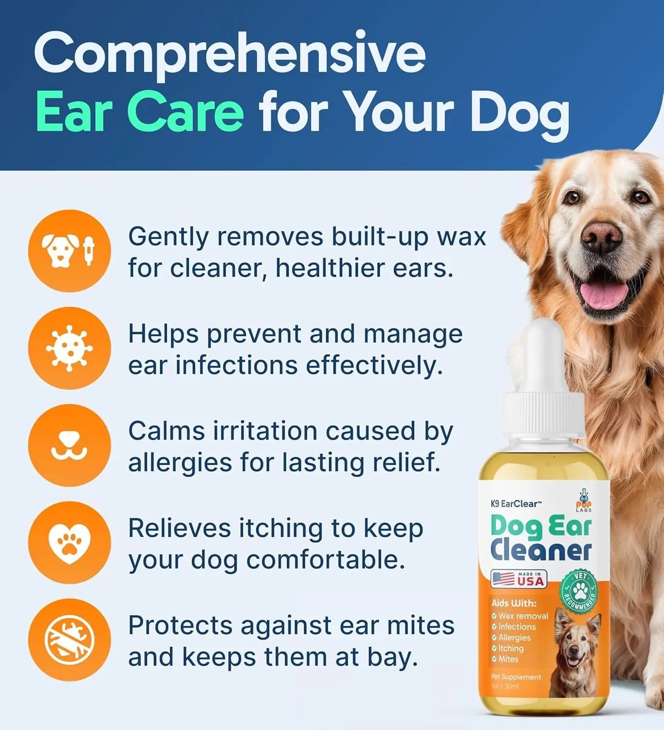 Gentle Natural Dog Ear Cleaner - Effective Relief for Wax, Itch & Irritation